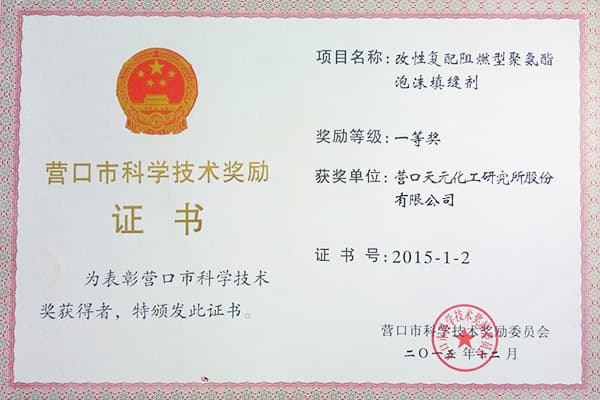 天元“阻燃发泡胶”项目荣获市科技进步一等奖